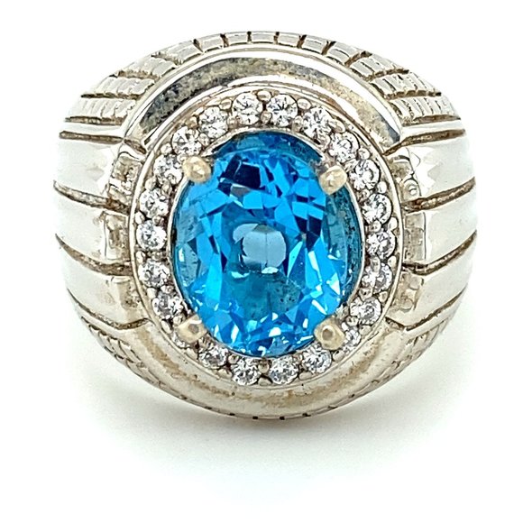 Blue Topaz 2.15ct Platinum Solid 925 Silver Ring